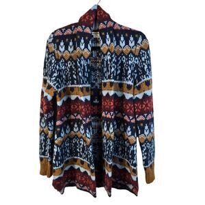 Orvis Shawl Collar Cardigan Women's M Blue Orange Fair Isle Alpaca Yak Blend